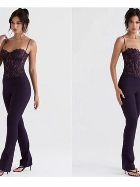 House of CB Slim Flare Pants in Deep Plum